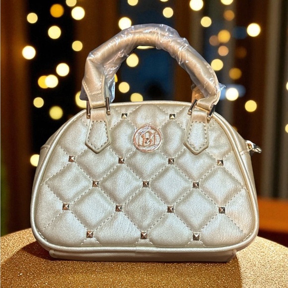 Badgley Mischka Handbags - New Badgley Mischka Metallic Gold Crossbody Dome with Studs & Strap